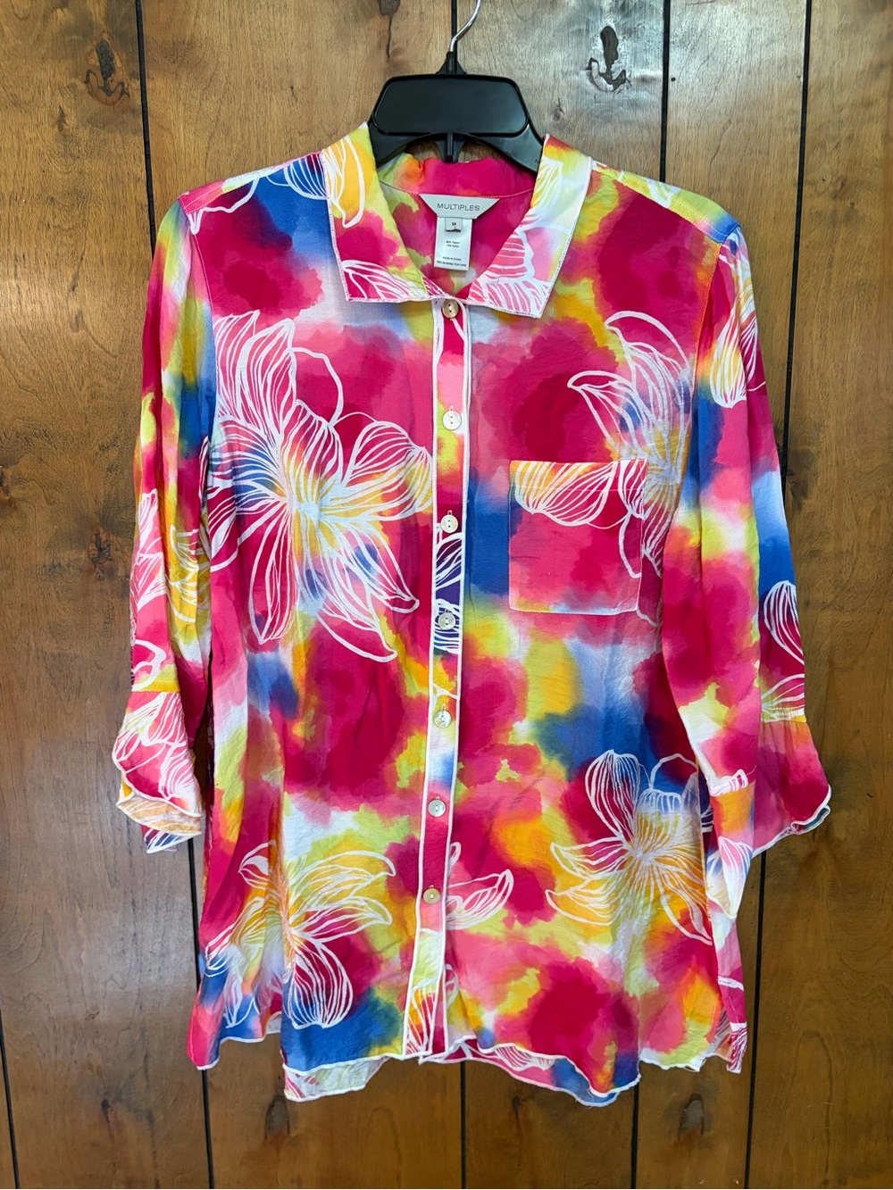 Multiples Pink Multi-Color Floral Button-Front Blouse